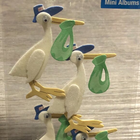 Paper Bliss Adhesive Stickers Felt 3D Special Delivery Baby Stork Newborn 4PCS - Picture 3 of 3